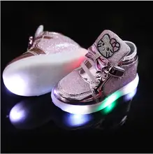 Новые дети освещенные casual shoes высокого горный хрусталь hello kitty shoes для девочек baby дети shoes mesh travel shoes девушки сапоги