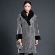 Newest Winter Women Faux Wool Coat Long Full Sleeve Double Breasted Flare Sleeve Full Pelt Faux Fur Outerwear XHSD-189