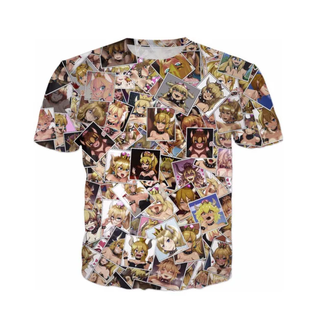 Футболка ALMOSUN Bowsette на Хэллоуин для девушек с круглым вырезом и 3D принтом