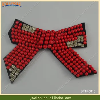 

Padded appliques bowknot shape 25pcs beaded pearl patches for headwear decoration handmade hair clothing accessories applique