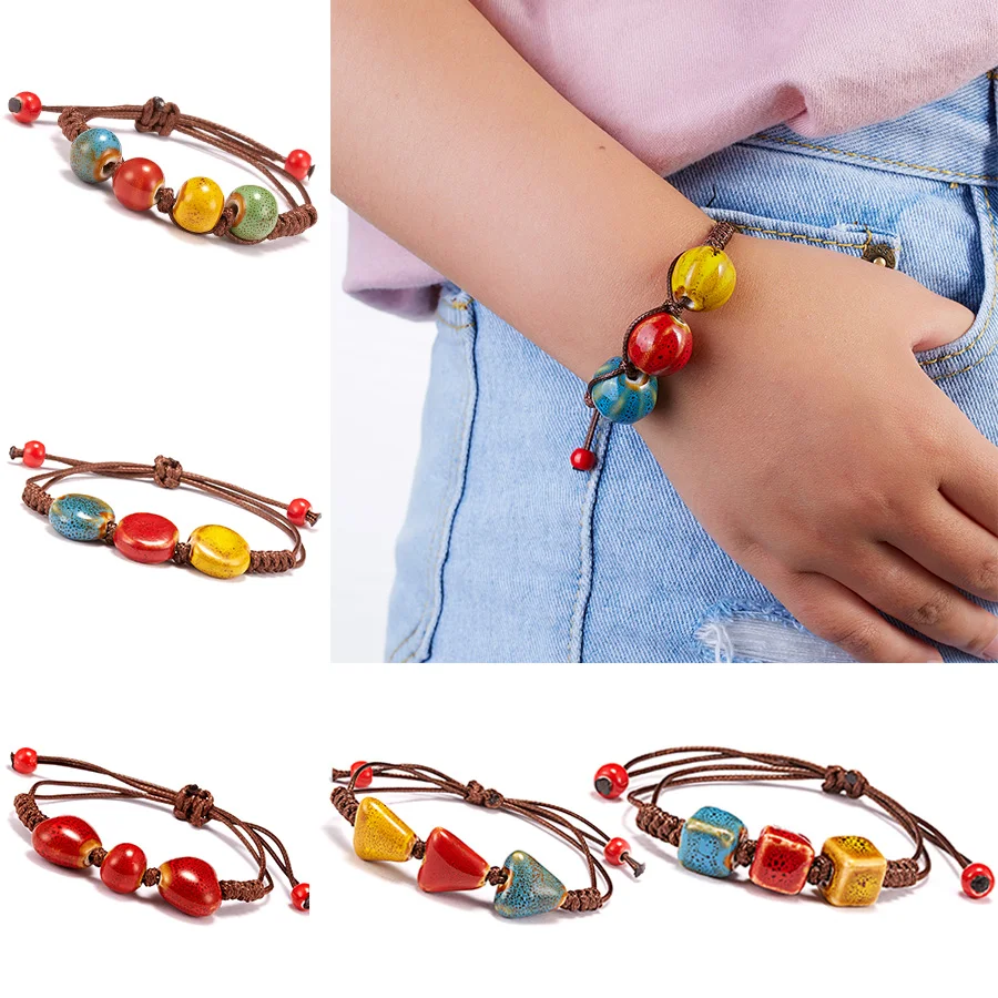 

RINHOO Vintage Glaze Ceramic Woven Adjustable Rope Bracelet Love Stone Female Hand-Woven Couple Fashion Bracelets Jewelry Gifts