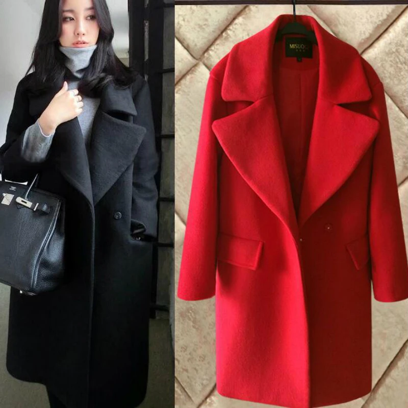Осенне-зимняя Дамская обувь Корейская версия Oversize шерстяное пальто длинные