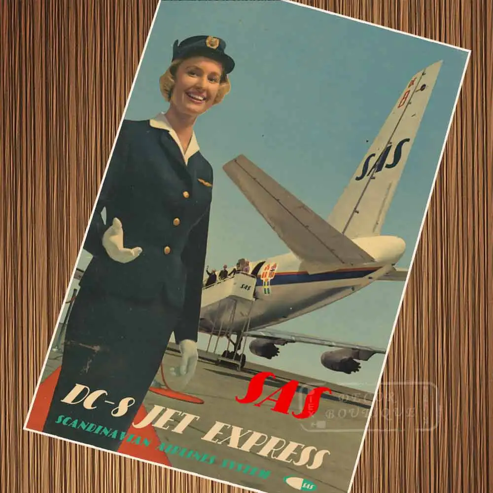 Vintage SAS Scandinavian Airlines Flights to Scandinavia Poster A3 Print