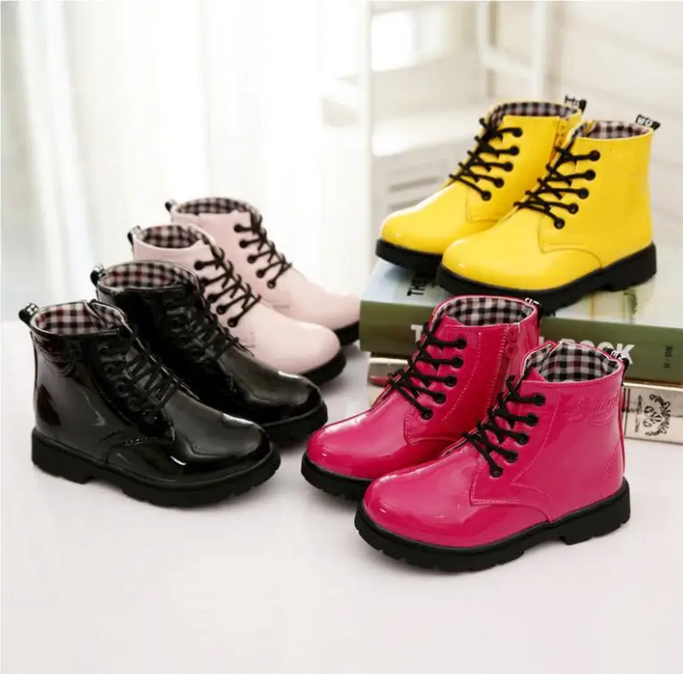 

La MaxPa2018autumn new fashion short yellow leather leather low with childrens shoes boys black girls boots casual martin boots