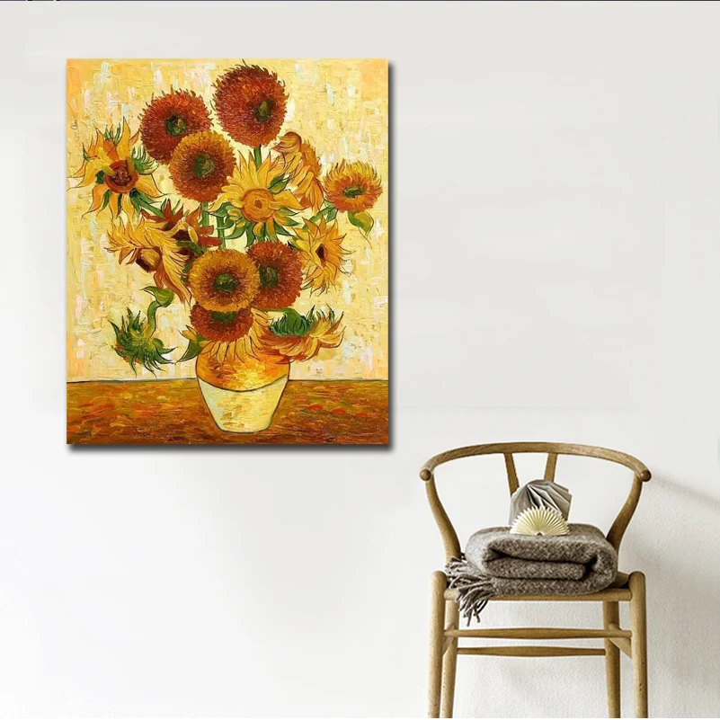 Текстурированная Ван Гог известная репродукция Подсолнух картина маслом на холсте Настенная картина подарок украшение дома без рамки ytgf012