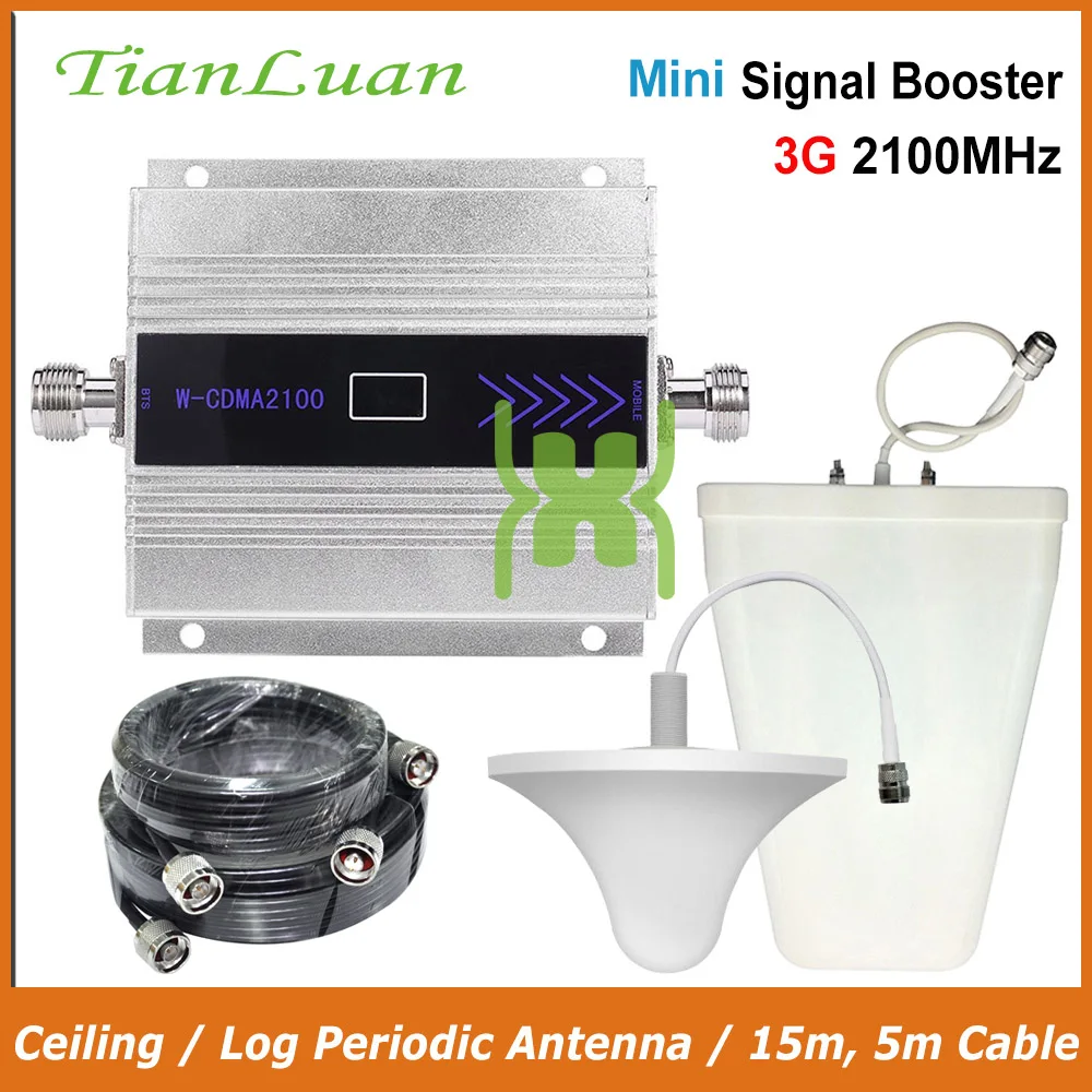 

TianLuan Mini Mobile Phone Signal Repeater W-CDMA 3G 2100MHz Signal Booster with Ceiling / Log Periodic Antenna / 15m 5m Cable