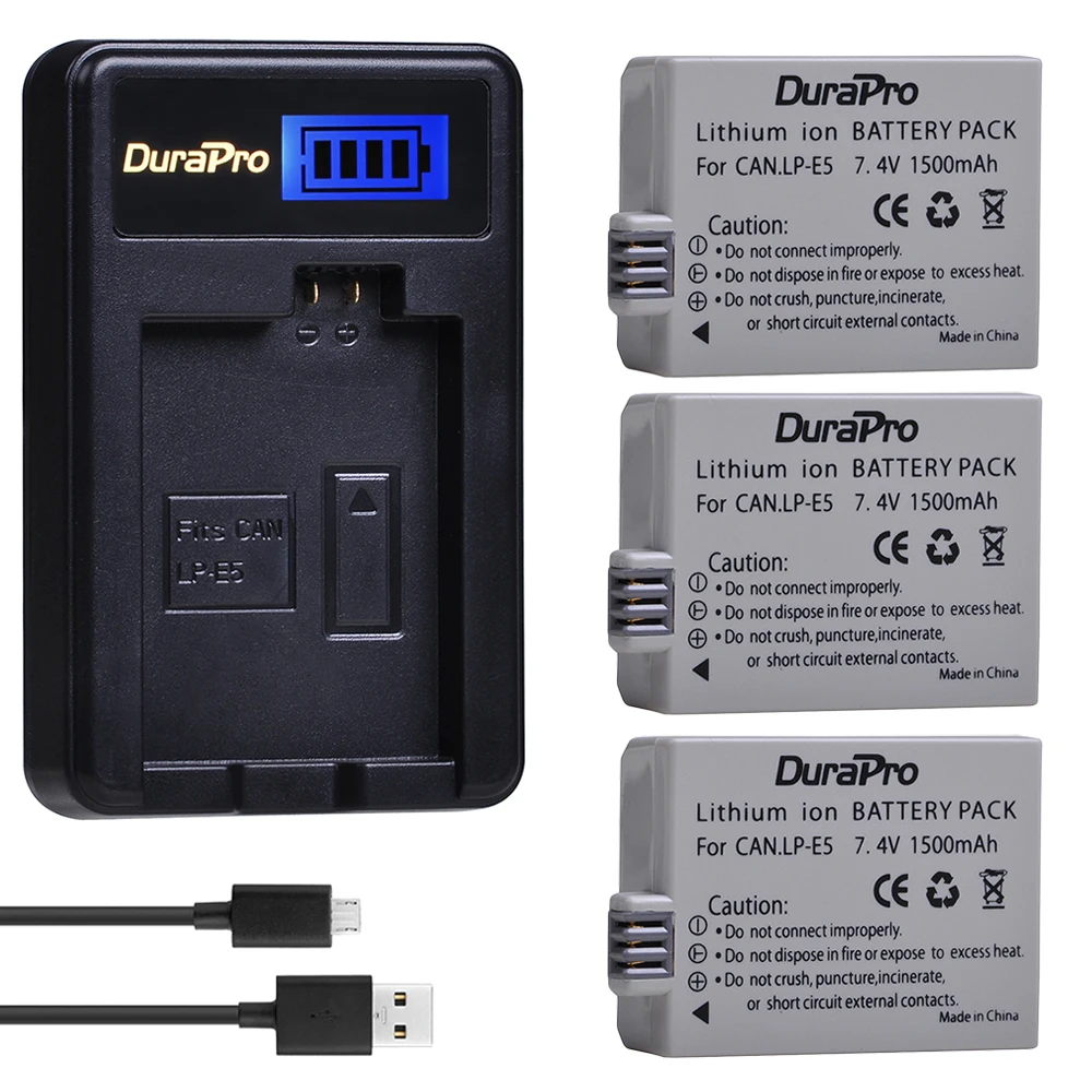 3 шт. LP-E5 LPE5 LP E5 аккумуляторная батарея + ЖК-зарядное устройство USB для Canon 500D 450D 1000D