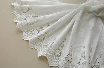 

off whiteBilateral Symmetry White 100% Cotton Openwork Embroidery Lace Fabric Skin-friendly Soft Summer Dress Lace Fabric 1yards