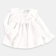 Сладкий школьная рубашка для девочек детская одежда корейского производства; на возраст 5–15 лет; сезон осень Костюмы модные для девочек Однотонная одежда Кружево рубашка с длинными рукавами хлопковая рубашка для девочек