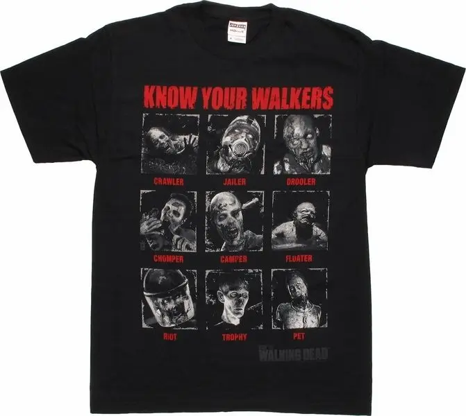 OFFICIAL THE WALKING DEAD 'KNOW YOUR WALKERS' ZOMBIE BLACK T-SHIRT (NEW) 2018 New Pure Cotton Short Sleeves Fashion Mens T-Shirt |