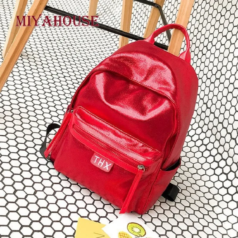 

Miyahouse Fashion Shiny Backpacks For Women High Quality PU Leather Chain Shoulder School Bag For Teenager Girl Travel Rucksacks