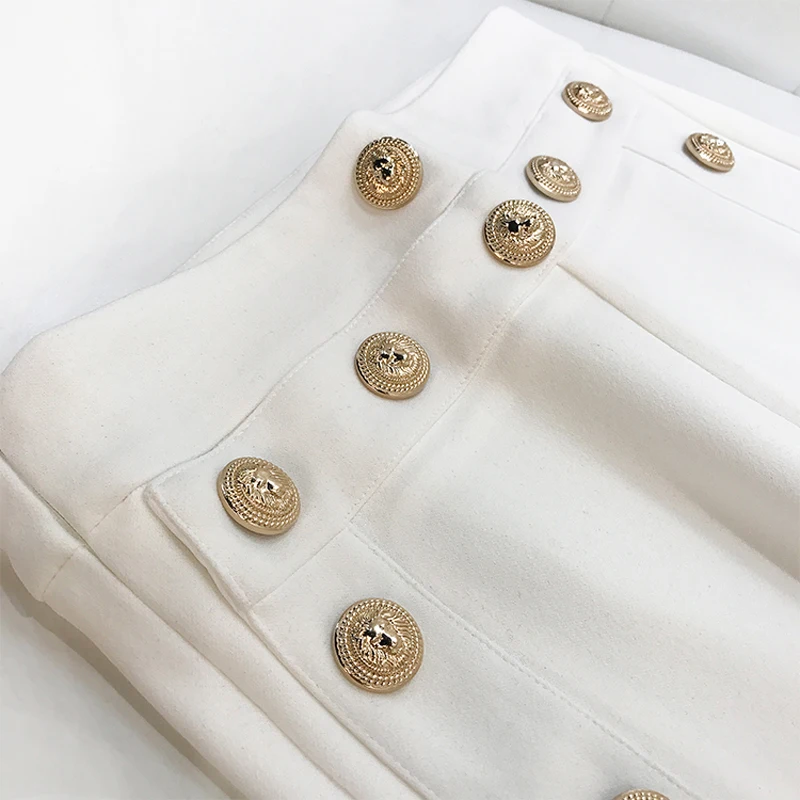 Брюки женские золотого цвета с металлическими кнопками львами|leg pants|designer pant