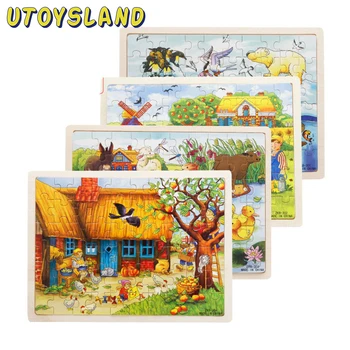 

UTOYSLAND 60 Pieces Wooden Jigsaw Puzzle Apple Tree Farm Animals Baby Kids Educational Toys for Children