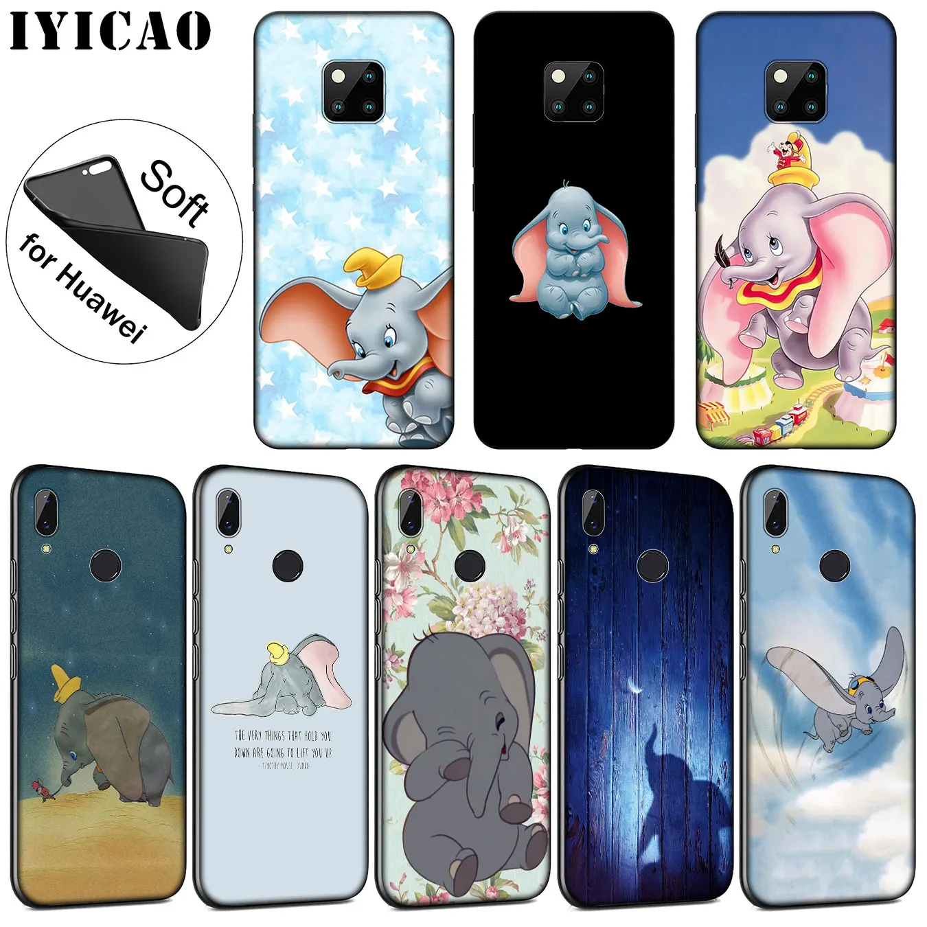 

IYICAO Dumbo Cute elephant Soft Silicone Phone Case for Huawei Nova 3i 3 2i TPU Cases for Huawei Mate 20 10 Pro Lite Cover