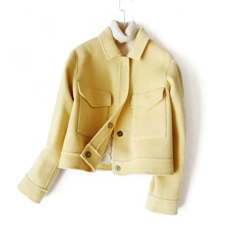 Шерстяное пальто женская короткая куртка 2019 осень зима Turn-Down Воротник однотонный шерстяной женский пиджак пальто