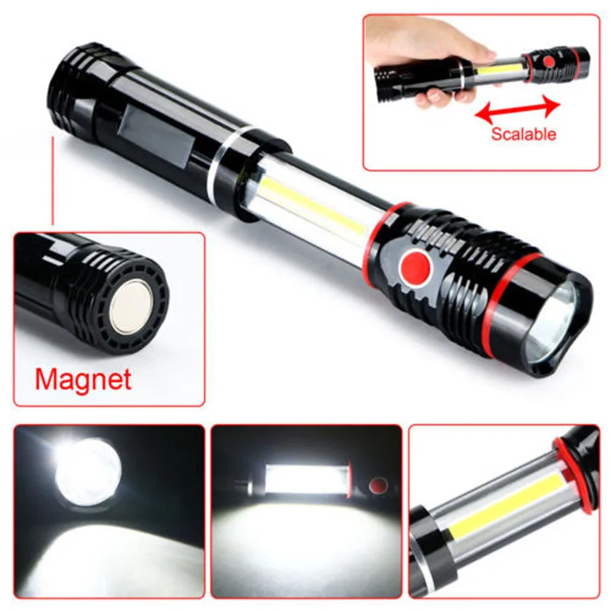 

COB LED Flashlight Torch Work Light 300LM Magnetic Black Work Light Inspection Flashlight 300LM Lamp Torch AAA Battery J#2