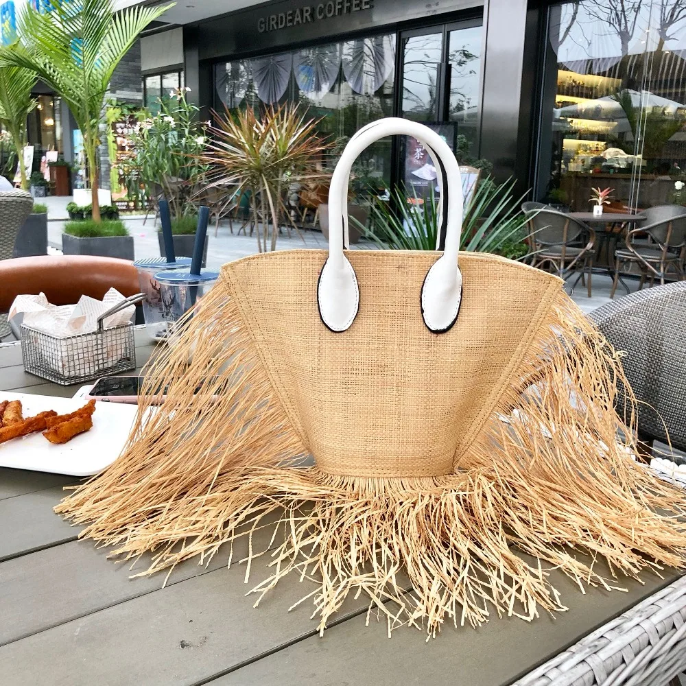 Новинка 2019, модная новая сумка с кисточками, Высококачественная соломенная сумка, женская пляжная тканая сумка с бахромой, Пляжная тканая