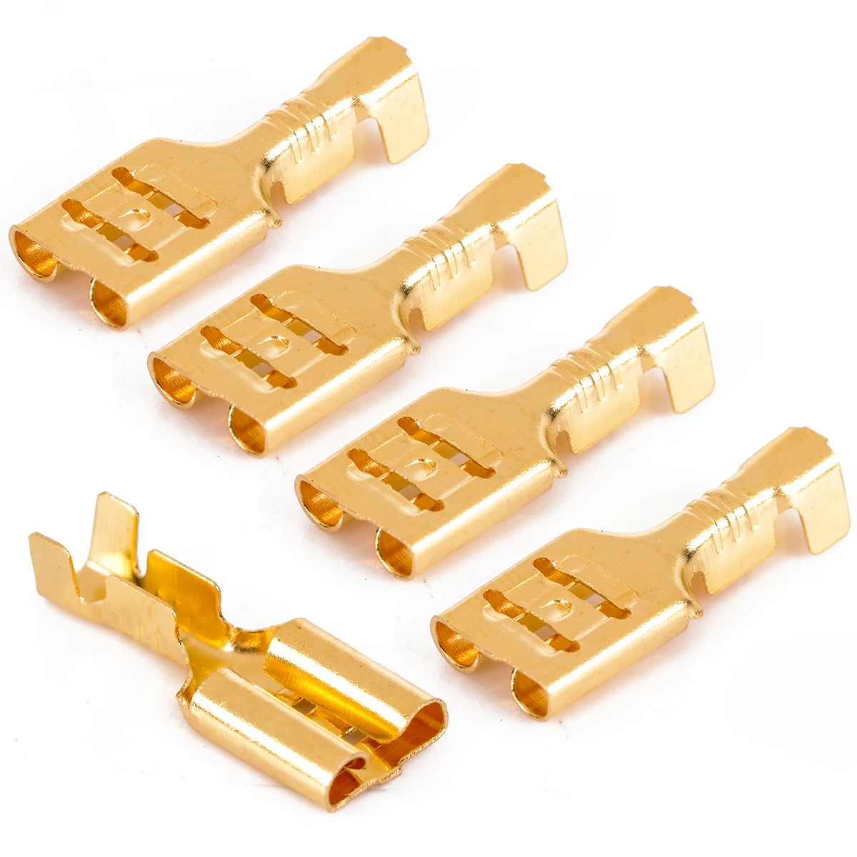100 штук 6,3 мм Женский Лопата терминальные разъемы золотой Латунный автомобильный динамик провода разъем для автомобиля/лодки динамик