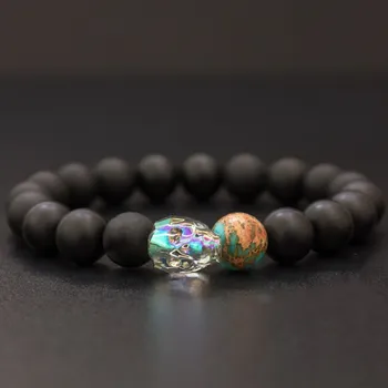 

Ms Betti Skull Swarovski Crystal Bracelet for women men Matt Black Onyx Blue Emperor Bracelet Father's Valentine's Day