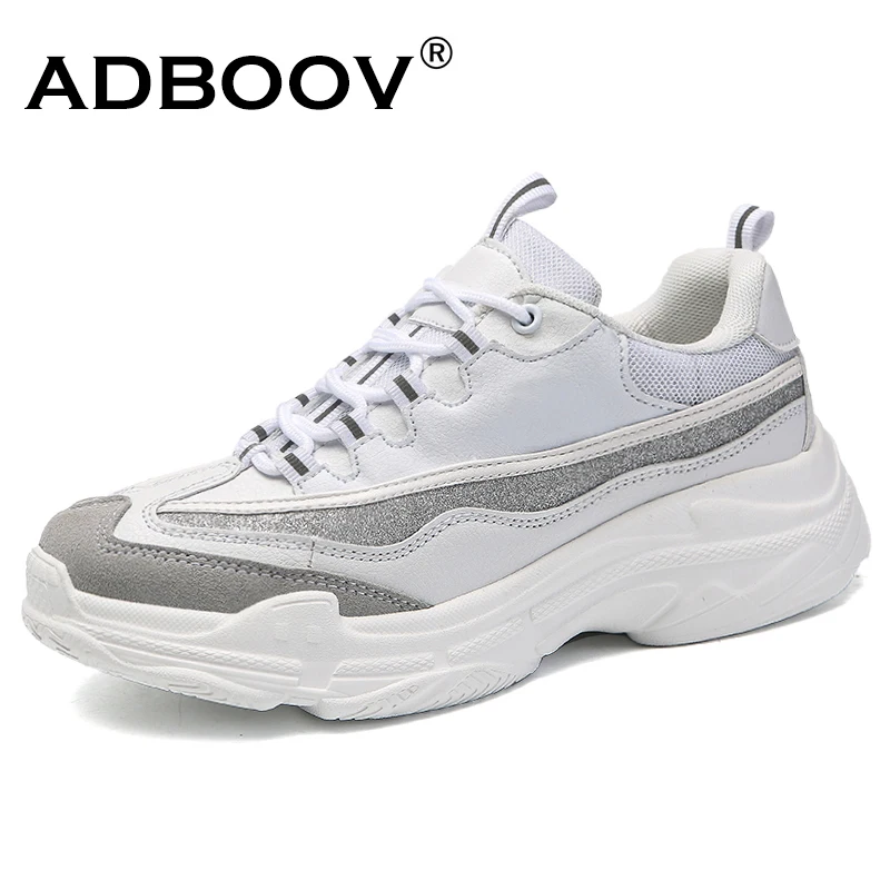 Adboov Glitter Sneakers Women Thick Sole Comfortable Walking Shoes