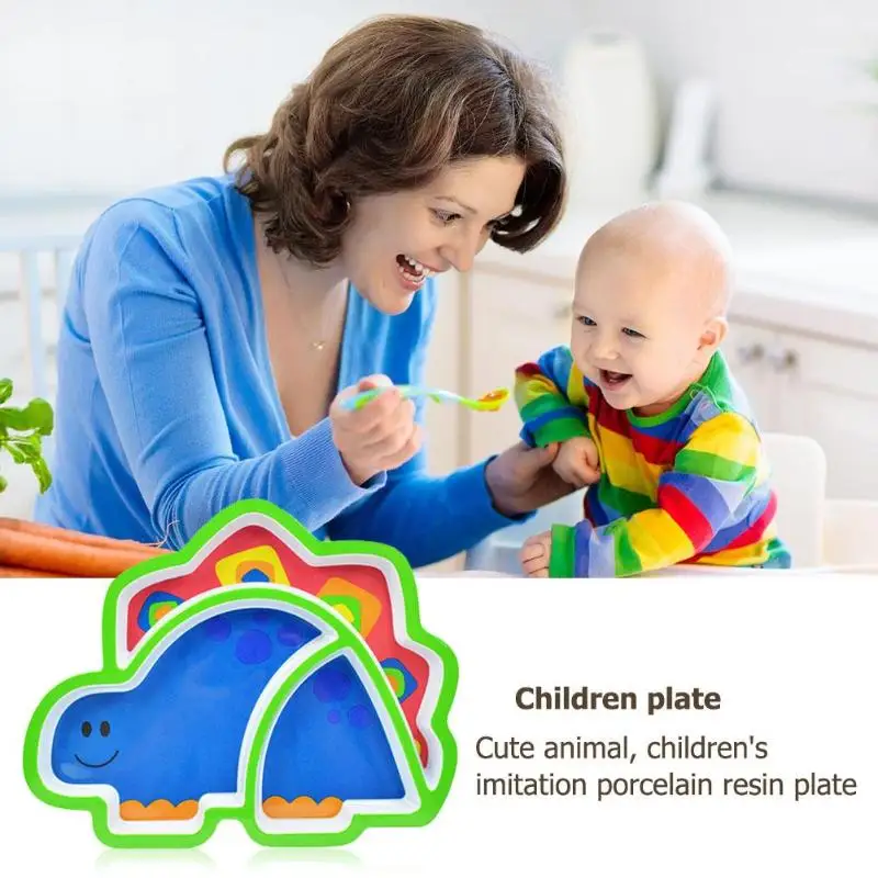 Cute Animal Shape Baby Dining Plate Imitation Porcelain Resin Feeding Bowl Children smile face lunch tableware