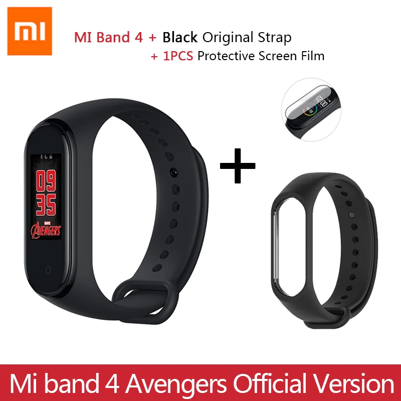 Новейший Xiaomi mi браслет 4 Мстители официальное издание Смарт mi Band 4 Мститель браслет Bluetooth 5,0 пульсометр фитнес - Цвет: ad Origi black strap