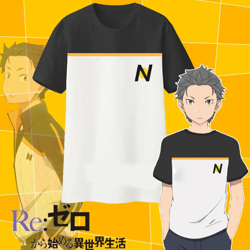 Coshome Re Zero Subaru Natsuki Jactet Cosplay Costumes Sportswear Anime T-shirt Men Tops Pants Wigs
