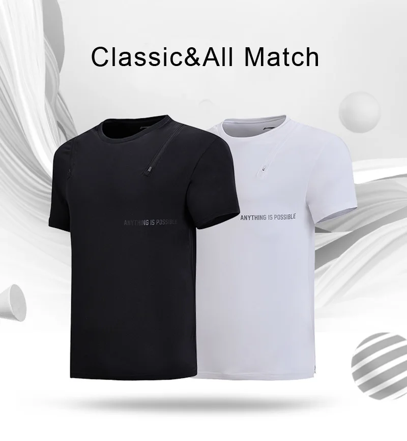 Li-Ning Мужская футболка Zero The Trend, 92% хлопок, 8% спандекс, на молнии, с подкладкой, спортивные футболки, светоотражающая футболка с принтом, AHSN149 MTS2742