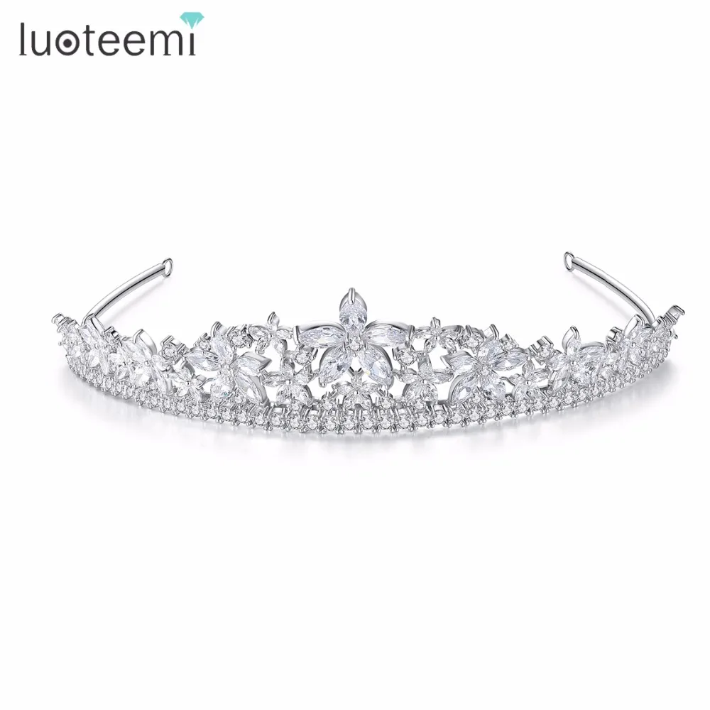LUOTEEMI модная Роскошная королевская Тиара короны для женщин фианит цветок