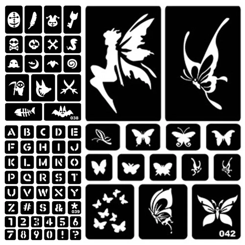 

1PC Glitter Tattoo Stencil Drawing For Painting Airbrush Tattoo Stencils For Tattoos Temporary Henna Templates Stickers #275072