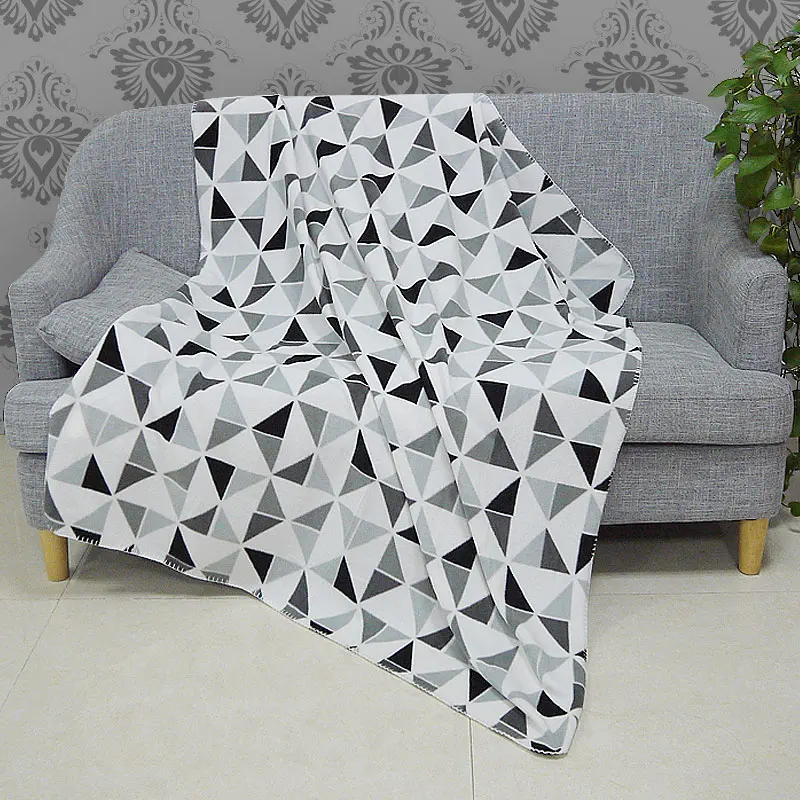 New Polar Fleece Blanket Throw White Black Grey Geometric New Polar Fleece Blanket Throw White Black Grey Geometric