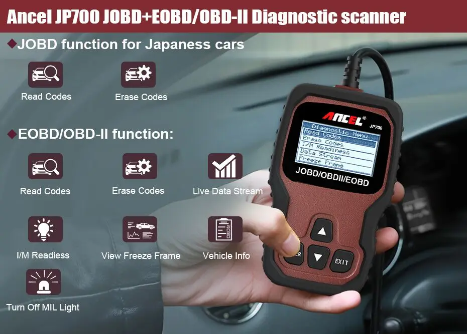 Автомобильный сканер ANCEL JP700 OBD2 для Тойота Ниссан Хонда Субару Мазда Диагностика автомобиля несколько языков БД сканер бесплатное обновление