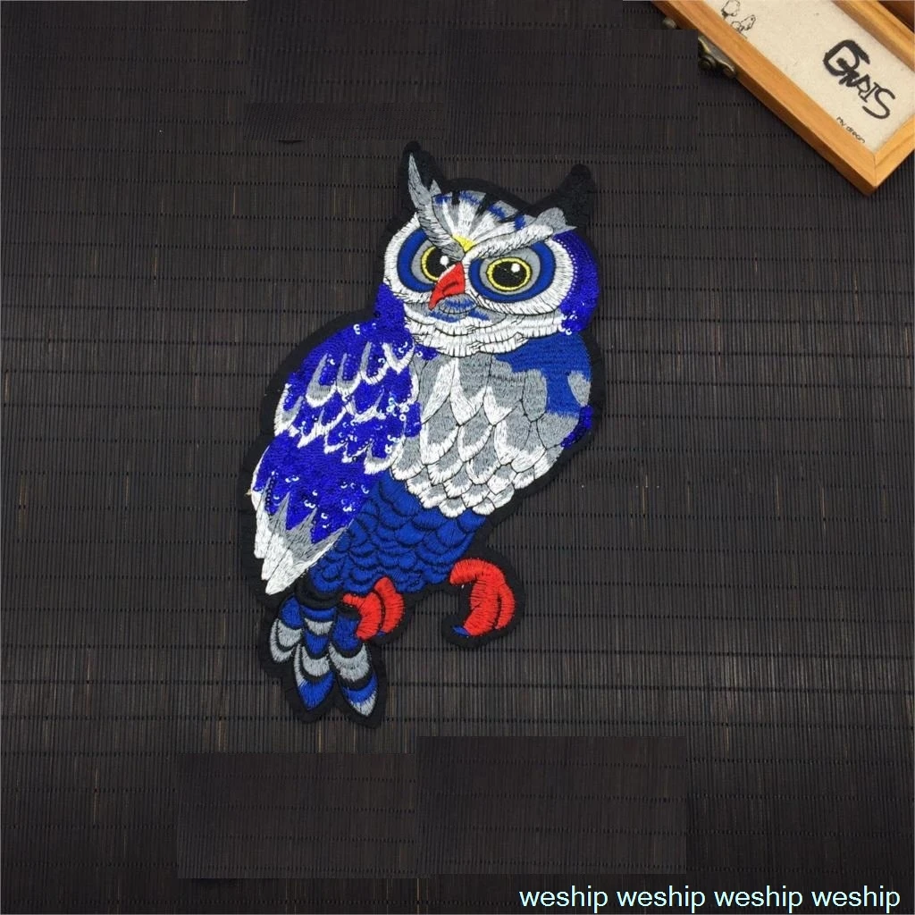 Blue sequined owl cloth lace embroidery patch / DIY accessories | Дом и сад