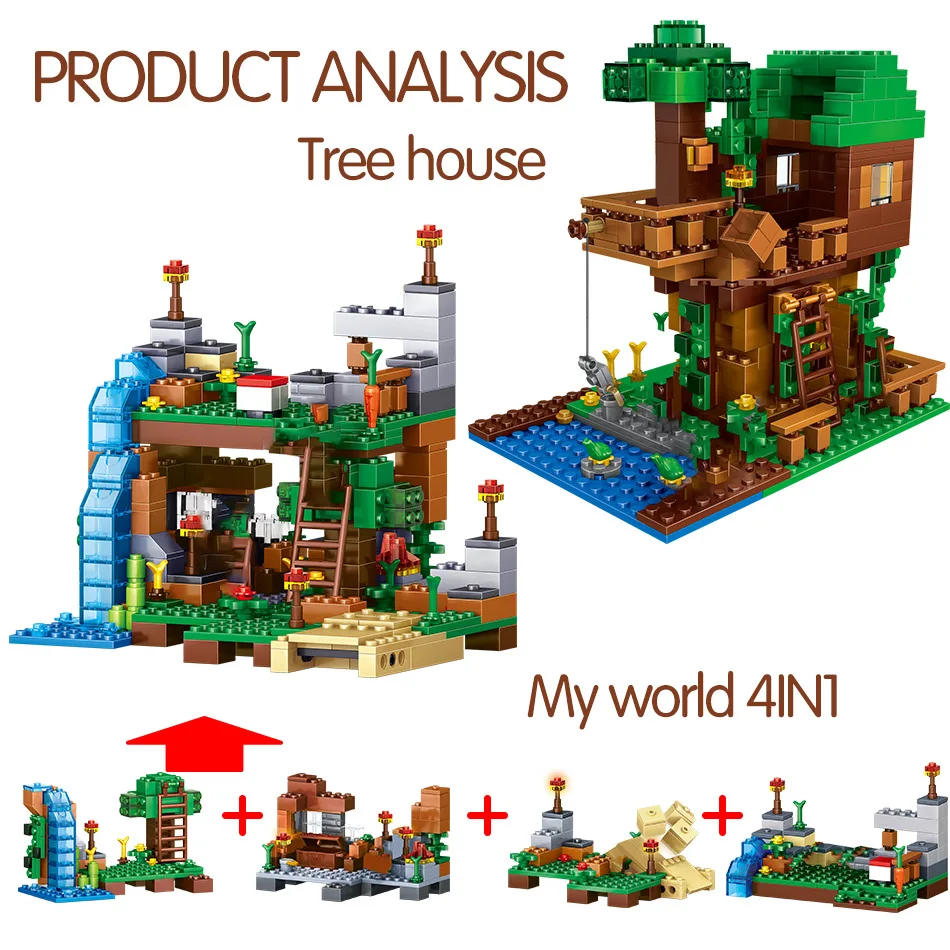 Мое мировое Строительство Блоки совместимы с деревьями, деревьями и водопадом, развивающие игрушки для детей