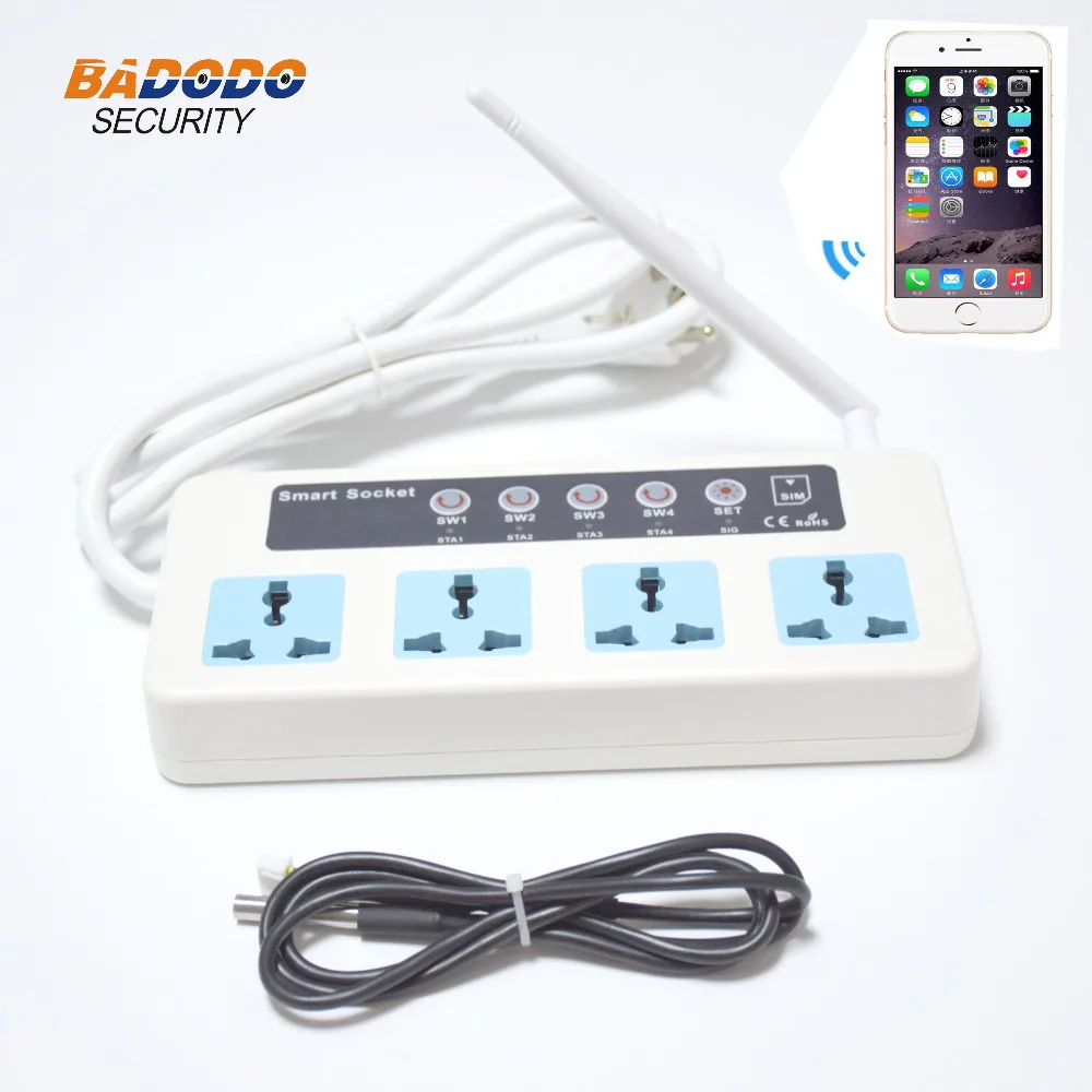 

GSM SMS Wireless Remote Control Smart Power Switch Plug socket jack controller 4 Channel Relay With Temperature Sensor