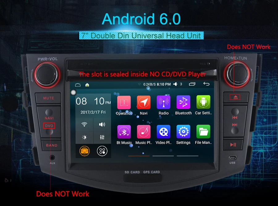 Perfect 7" 2GB Ram 2Din Android 6.0 Quad Core Head Unit For Toyota RAV4 Radio HD TV 3G/4G Network Multimedia Player Wifi GPS Navigation 0