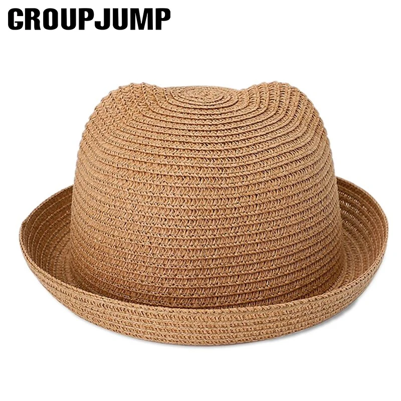 

Cute! Summer Hat For Children Ear Cap Kids Hat Bucket Cap For Girls Straw Hat For Boys Sun Cap Photography Props