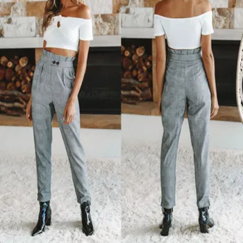 

Summer Women's Button Women Striped Pants 2018 Button Wide Leg Pants Loose Straight FormalTrousers Long Female Plus Size Trouser