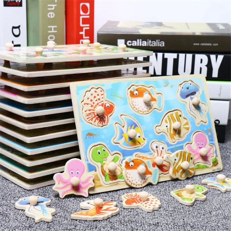 

Baby Toys Montessori Wooden Puzzle Cartoon Vehicle Marine Animal Puzzle Jigsaw Board 12 Set Educational Wooden Toy Child Gifts