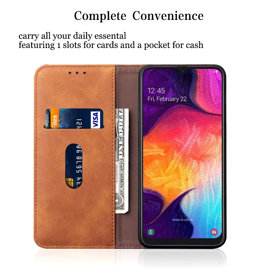 Магнитный флип чехол для Samsung Galaxy A50 A30 2019 роскошный кожаный ретро кошелек с