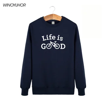 

Life Is Good Funny Bicycle Printed Sweatshirts Men Winter Cool Men's Hoodies Long Sleeve Cotton Tops Streetwear