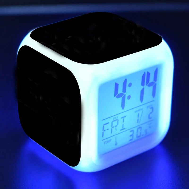 

New 7 Color Glowing Change Toy Clock Digital Thermometer Cube LED toy Clock Time Data Week and Temperature Display L118