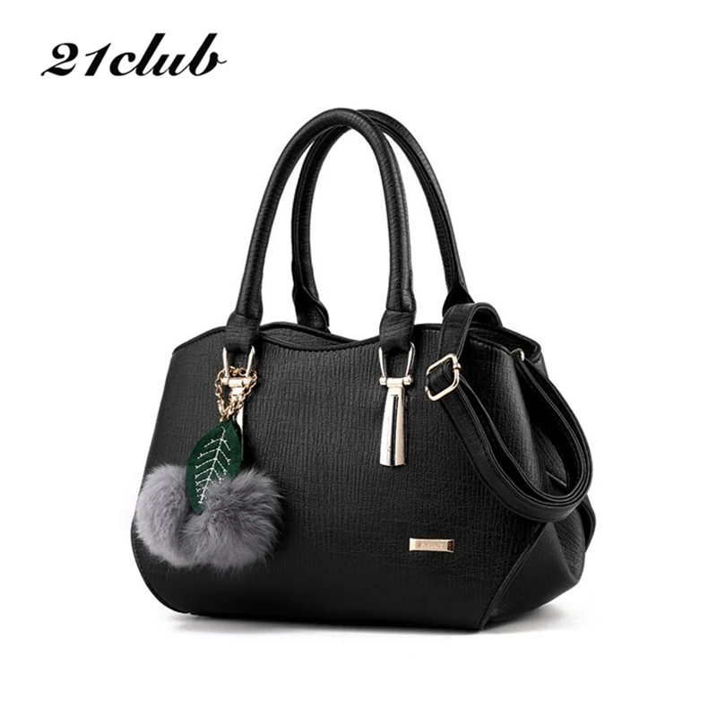 Goede 2017 vrouwen casual luxe hairball solid medium tote handtas hotsale dames party clutch purse messenger crossbody schoudertassen