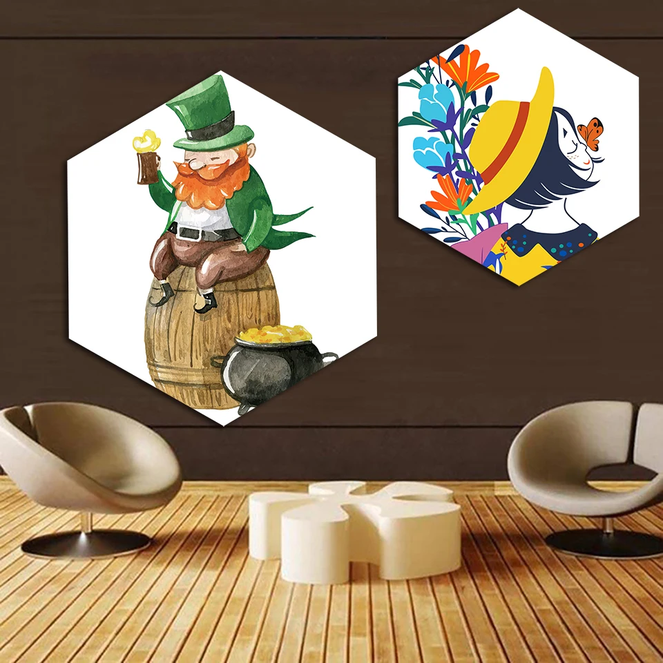 

Nordic Watercolor Canvas Painting Prints Abstract Beer Barrel Poster Bedroom Wall Art Hexagon Girl Pictures Home Decor Frame
