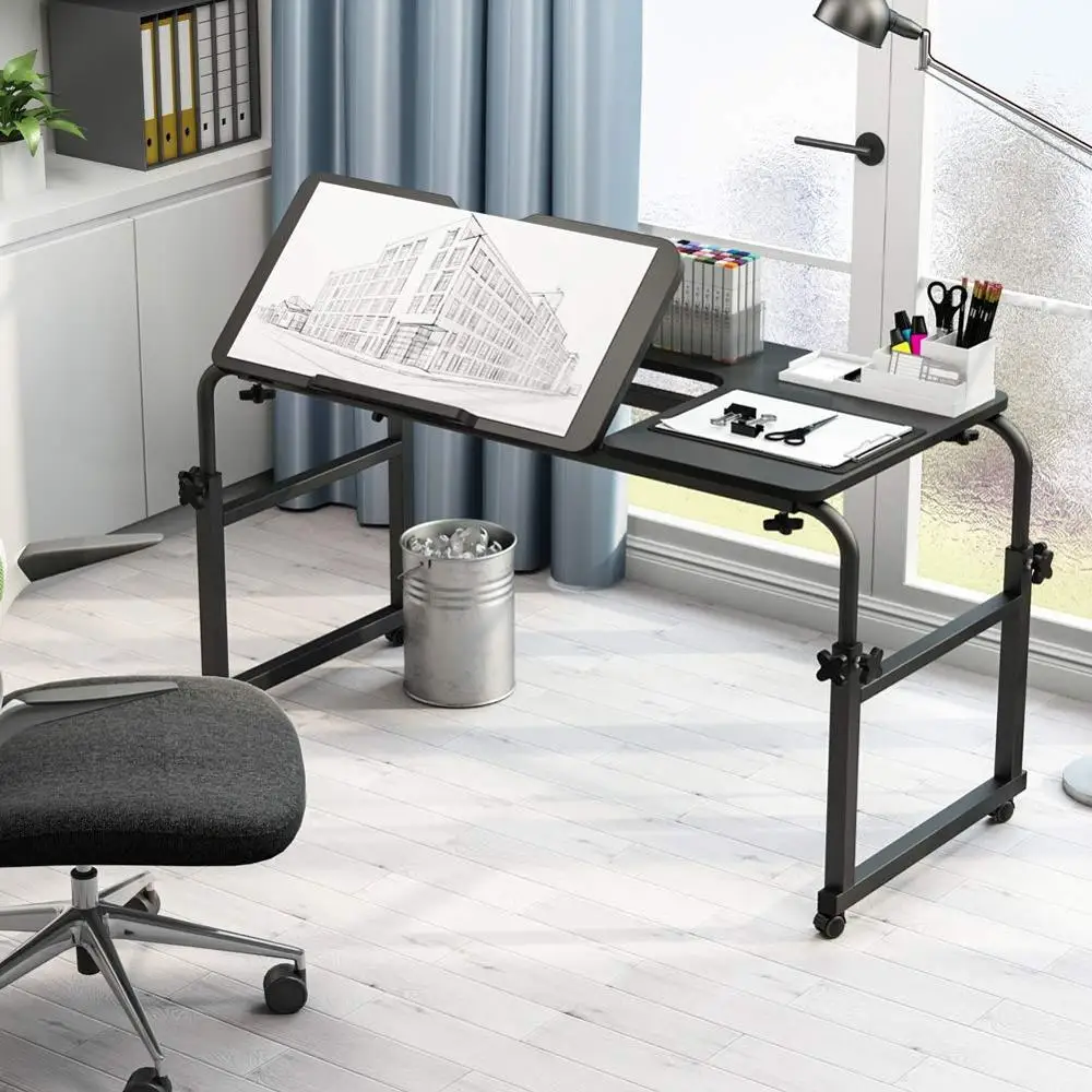 Overbed Tabelle mit Rädern, Multi-Funktion Einstellbar Mobilen Tisch mit Schwenkbarer Bord, Computer Schreibtisch für Schreiben Ausarbeitung