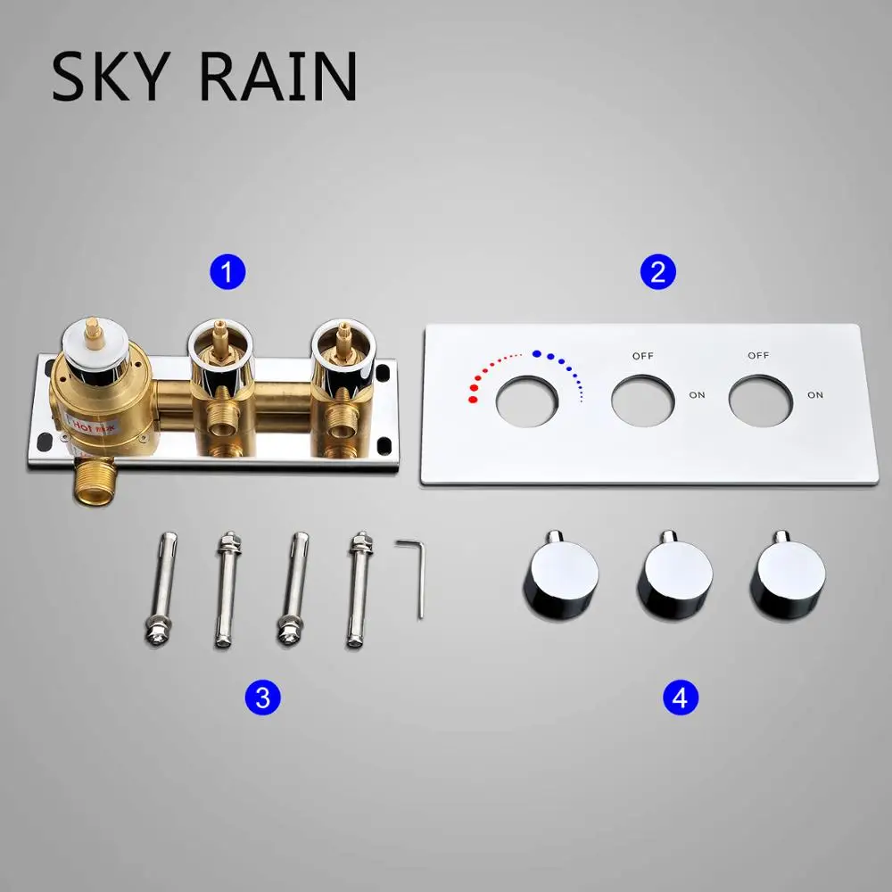 SKY RAIN Brass Triple Handle Round Knobs Mixer 2 Function Thermostatic/Hot And Cold Valve SKY RAIN Brass Triple Handle Round Knobs Mixer 2 Function Thermostatic/Hot And Cold Valve