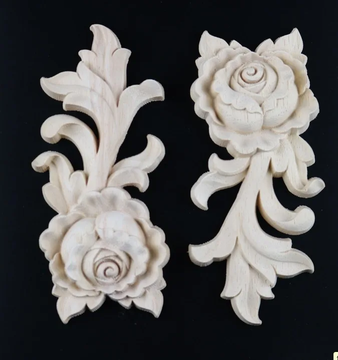 5.5*6.5*1.5cm European style solid rubber wood carved door trim piece drawer rose flower decals