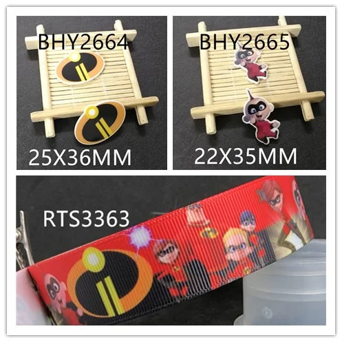 

7/8inch 100yard ribbon and 100pcs resin 1 set printed cartoon printed ribbon and resin RTS3363