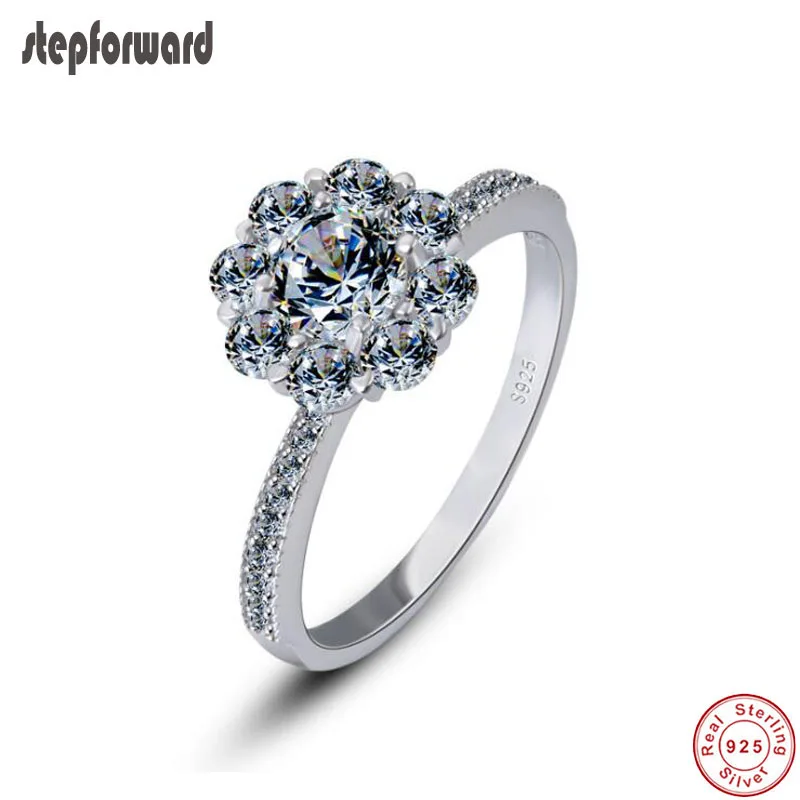 

New Good Quality Classic Beautiful 925 Real Silver Flower Crystal Ring For Girlfriend