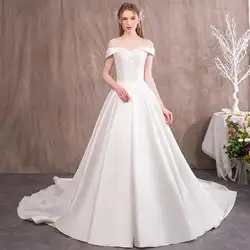 Модное свадебное платье больших размеров атласное Бисероплетение белый цвет слоновой кости свадебные бальные платья невесты винтажные